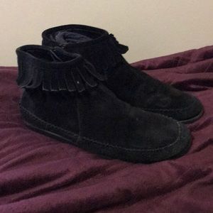 Black suede moccasin booties